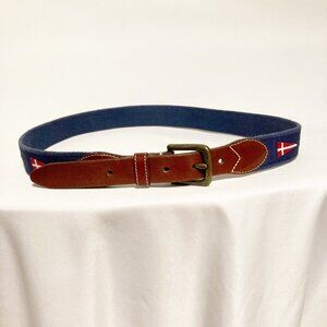 J. Crew Nautical Flag Grosgrain Belt with Leather Trim Size 34